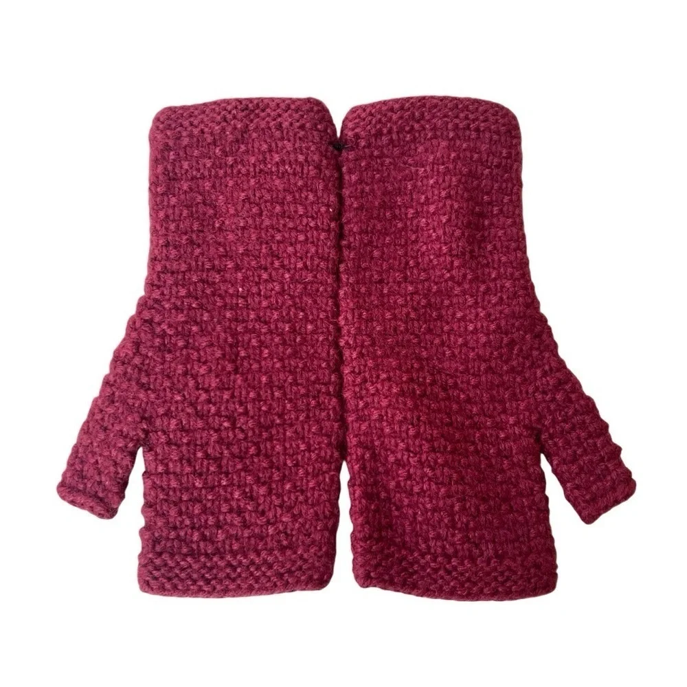 ANDES GIFTS Burgundy Red Floral Embroidered Fingerless Gloves